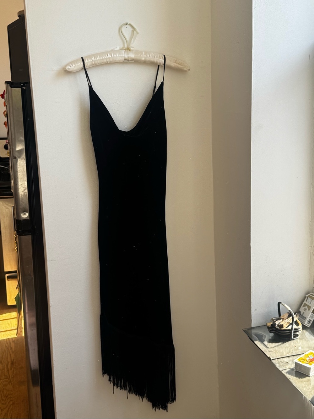 Betsey Johnson Black Strapless Fringe Slip Dress